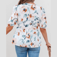 Floraine Floral Print Puff Sleeve V Neck Babydoll Blouse