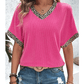 Carolyn Bright Pink Leopard Patchwork Corded Texture V Neck T Shirt