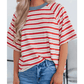 Jobelle Tomato Red Stripe Print Contrast Collar Raglan Sleeve T Shirt