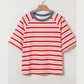 Jobelle Tomato Red Stripe Print Contrast Collar Raglan Sleeve T Shirt