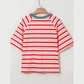 Jobelle Tomato Red Stripe Print Contrast Collar Raglan Sleeve T Shirt