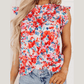 Bali Red Frilled Neck Pleated Boho Floral Tank Top