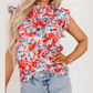 Bali Red Frilled Neck Pleated Boho Floral Tank Top