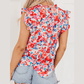 Bali Red Frilled Neck Pleated Boho Floral Tank Top