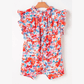 Bali Red Frilled Neck Pleated Boho Floral Tank Top