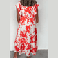 RTS Pandora Red Floral Print Trimmed V Neck Ruffle Sleeve Long Dress