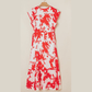 RTS Pandora Red Floral Print Trimmed V Neck Ruffle Sleeve Long Dress
