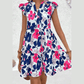 Asha Pink Floral Print Notched Neck Flutter Sleeve Mini Dress