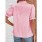 Alyssa Pink Stripe Notched Neck Frilled Short Puff Sleeve Blouse