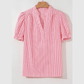 Alyssa Pink Stripe Notched Neck Frilled Short Puff Sleeve Blouse