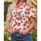 Beckah Red Floral Print Ruffled Puff Sleeve Elegant Summer Shirt