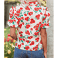 Beckah Red Floral Print Ruffled Puff Sleeve Elegant Summer Shirt