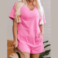 Jaci Bonbon Pink Loose Half Sleeve V Neck Knit Romper