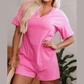 Jaci Bonbon Pink Loose Half Sleeve V Neck Knit Romper