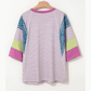 Fynlee Purple Stripe Floral Color Block Raw Edge Patchwork Bracelet Sleeve Blouse