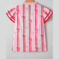 Carlita Pink Ric-rac Trim Ruffled Sleeve V Neck Bow Striped Printed Blouse