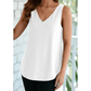 Martena White Eyelet Knit Patterned Loose V Neck Tank Top