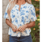 RTS Aveline Sky Blue Floral Tiered Puff Short Sleeve Pleated Bust Buttoned Casual Shirt