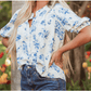 RTS Aveline Sky Blue Floral Tiered Puff Short Sleeve Pleated Bust Buttoned Casual Shirt