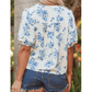 RTS Aveline Sky Blue Floral Tiered Puff Short Sleeve Pleated Bust Buttoned Casual Shirt