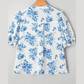 RTS Aveline Sky Blue Floral Tiered Puff Short Sleeve Pleated Bust Buttoned Casual Shirt