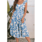 Aileen Sky Blue Floral U Neck Flutter Shoulder Tiered Flowy Midi Dress