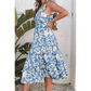 Aileen Sky Blue Floral U Neck Flutter Shoulder Tiered Flowy Midi Dress