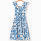 Aileen Sky Blue Floral U Neck Flutter Shoulder Tiered Flowy Midi Dress