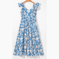 Aileen Sky Blue Floral U Neck Flutter Shoulder Tiered Flowy Midi Dress