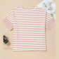 Tinny Pink Stripe Waffle Knit Pocketed Half Sleeve PLUS SIZE T Shirt