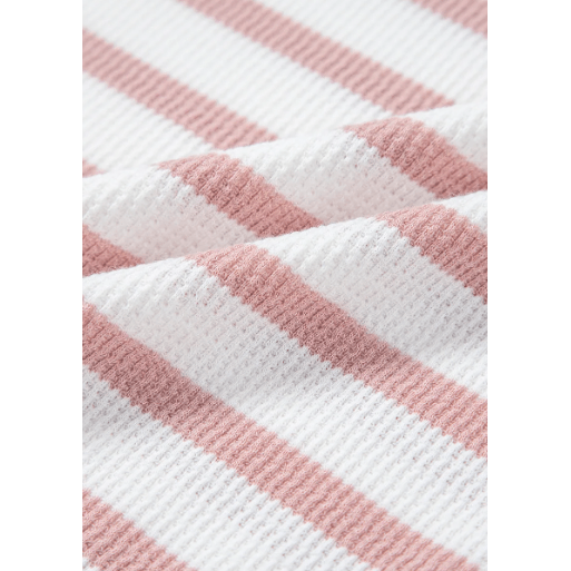 Tinny Pink Stripe Waffle Knit Pocketed Half Sleeve PLUS SIZE T Shirt