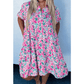 Romy Pink PLUS SIZE Floral Half Button Short Puff Sleeve A-line Dress