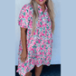 Romy Pink PLUS SIZE Floral Half Button Short Puff Sleeve A-line Dress