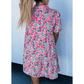 Romy Pink PLUS SIZE Floral Half Button Short Puff Sleeve A-line Dress