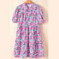 Romy Pink PLUS SIZE Floral Half Button Short Puff Sleeve A-line Dress