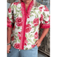 Joceline PLUS SIZE Floral Print Frilled Stripes Detail Short Sleeve Blouse