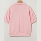 Brooklyn Pink Contrast Striped Collar Patchwork Textured Half Sleeve Blouse