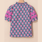 SALE!!!   Leigh Ann Sachet Pink V-Neck Ruffle Abstract Floral Print Puff Sleeve Top