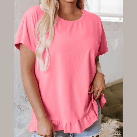 RTS Marlyn Pink Frilled Hem Loose T-Shirt