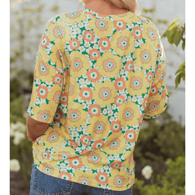 RTS Laurette Yellow Summer Flower Printed Drop Shoulder Loose T Shirt