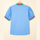 Nancie Sky Blue Contrast Striped V Neck Collision Short Puff Sleeve Blouse