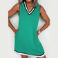 Elsabeth Green Color Contrast Trim V Neck Shift Sleeveless Mini Dress