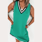 Elsabeth Green Color Contrast Trim V Neck Shift Sleeveless Mini Dress