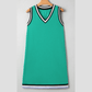 Elsabeth Green Color Contrast Trim V Neck Shift Sleeveless Mini Dress