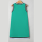 Elsabeth Green Color Contrast Trim V Neck Shift Sleeveless Mini Dress