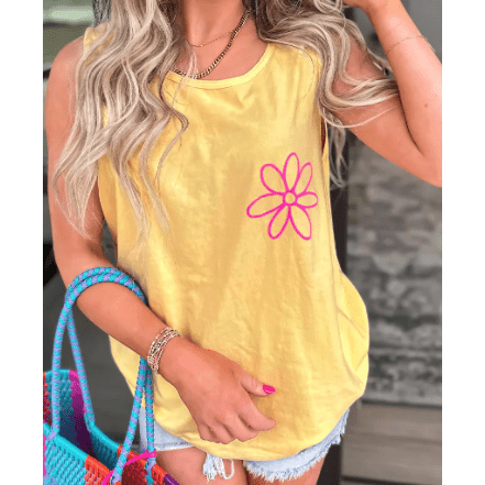 Yellow Cream Flower Graphic Casual Tank Top
