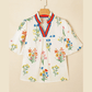 Blakelie White Floral Short Puff Sleeve Contrast V Neck Print Blouse