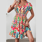 Larae Abstract Print V Neck Dolman Sleeve Ruffle Tiered Mini Dress