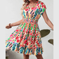 Larae Abstract Print V Neck Dolman Sleeve Ruffle Tiered Mini Dress