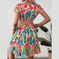 Larae Abstract Print V Neck Dolman Sleeve Ruffle Tiered Mini Dress